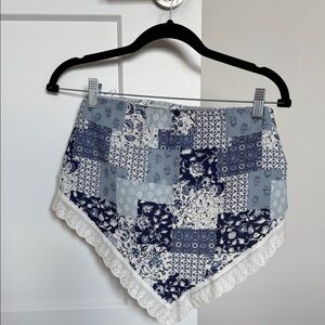 Floral Patchwork Tie-Front Skirt with Lace